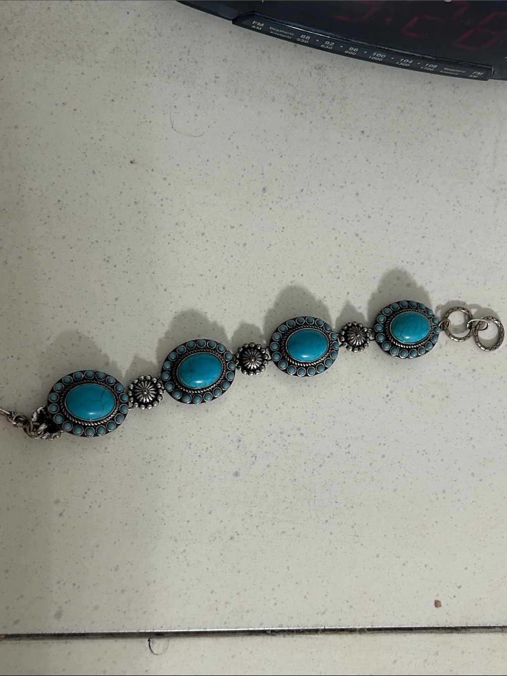 Turquoise Oval Stone Silver-Tone Bracelet - Women Jewelry